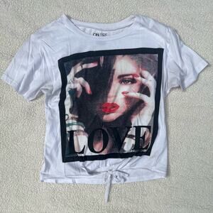 On Fire LOVE Graphic Womens Medium Tie Front T-Shirt Top